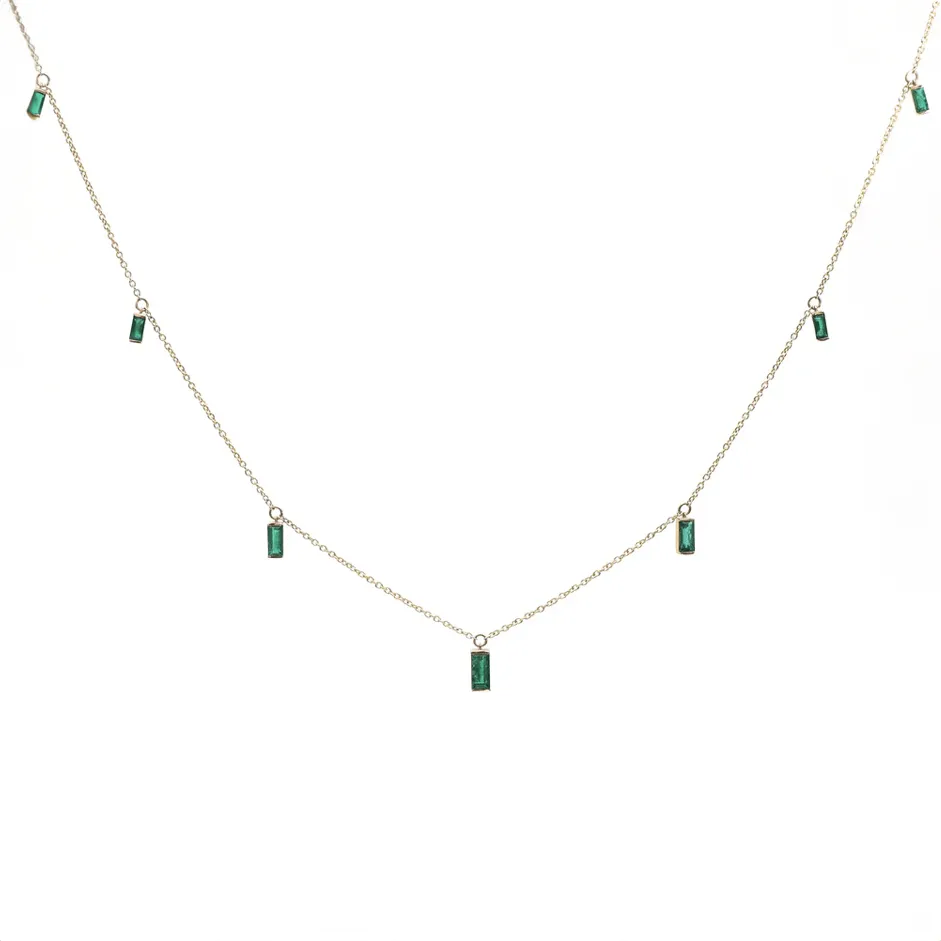 14 & 18K Gold Emerald Baguette Necklace