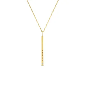 14k Thin Vertical ID Bar with Diamond Pendant Necklace