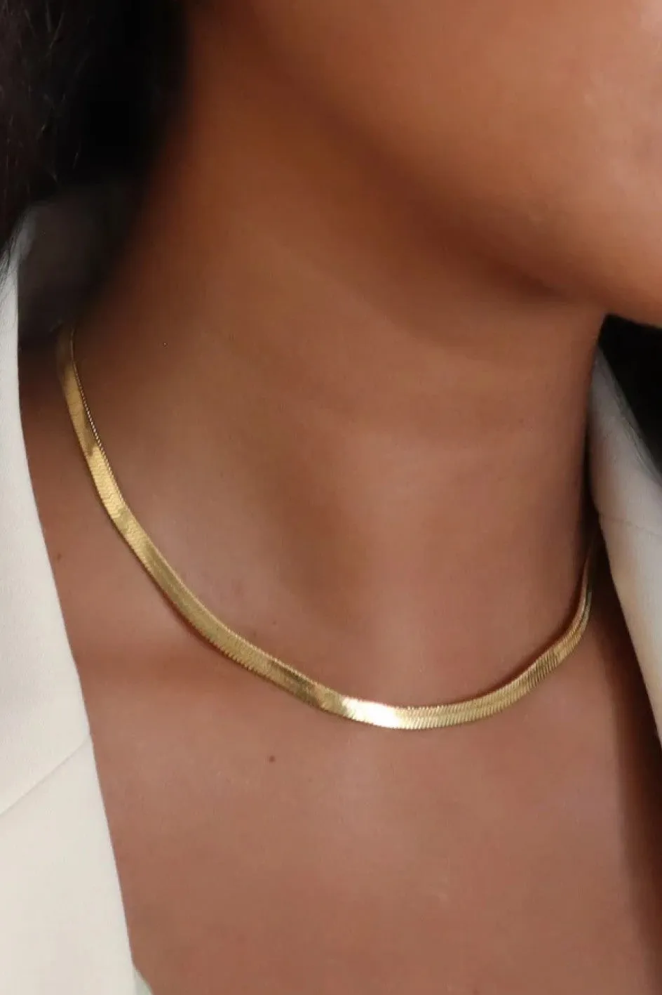 18K Gold Waterproof Stainless Steel Necklace, Herringbone Chains for Women, Hypoallergenic, Fade-Resistant & Tarnish-Free