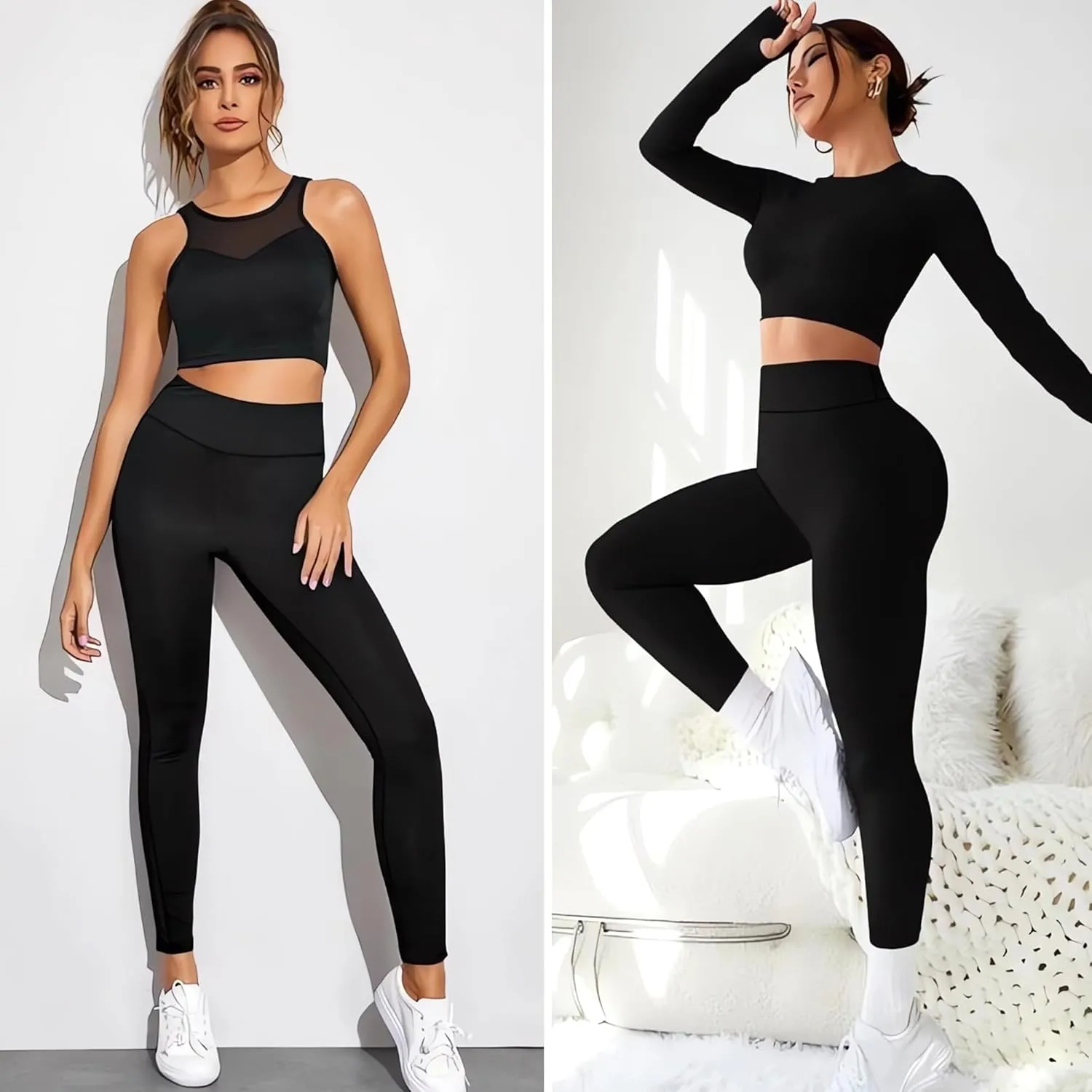2 Pack High Waisted Leggings for Women-Soft Athletic Tummy Control Pants for Running Yoga Workout