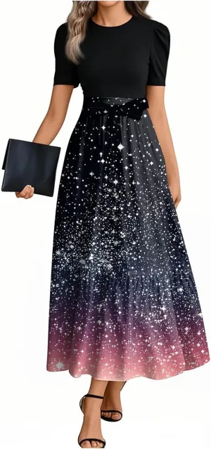 2025 Spring Dresses, Trendy Elegant Maxi Womens Jumpsuit Flower Print Bow Crew Neck Womens Romper