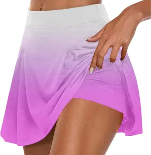 2025 Women Gradient Colour Skirt Shorts Ladies Pleated Tennis Skirts Short Regular Fit Fake Two Piece Half Trouser