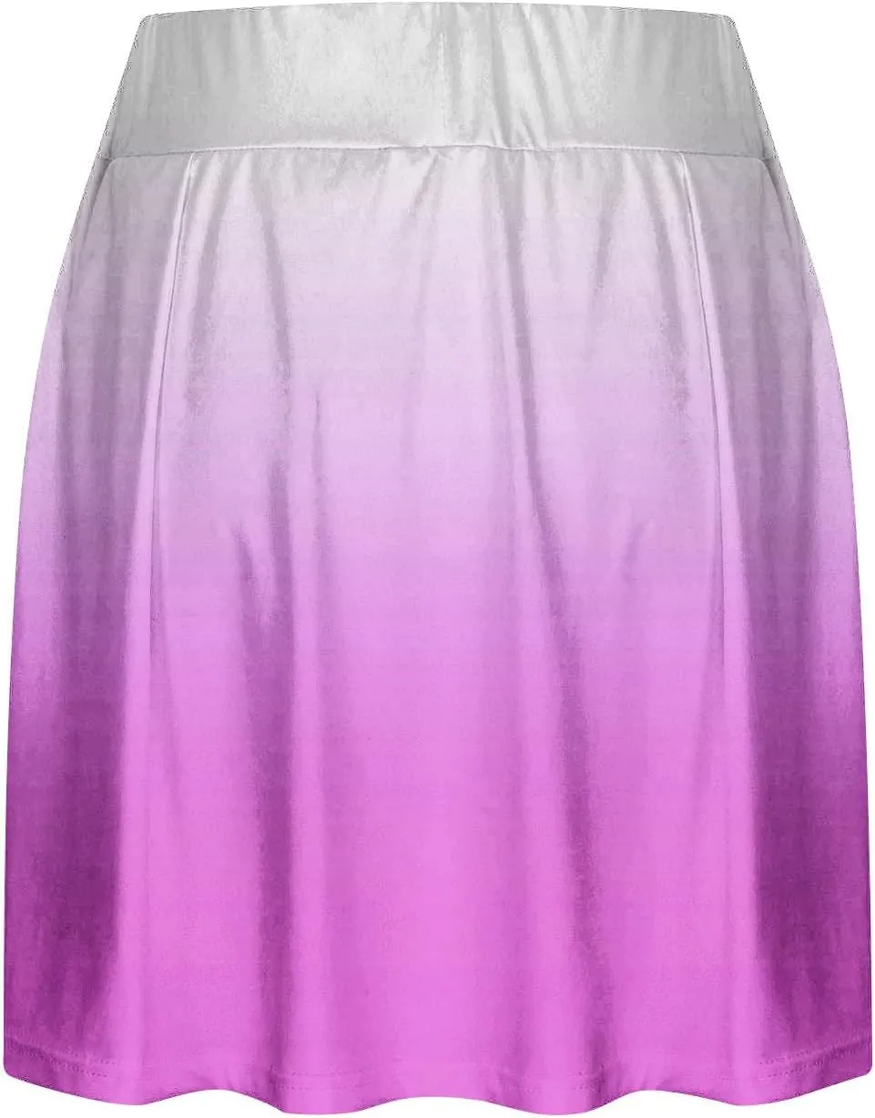 2025 Women Gradient Colour Skirt Shorts Ladies Pleated Tennis Skirts Short Regular Fit Fake Two Piece Half Trouser