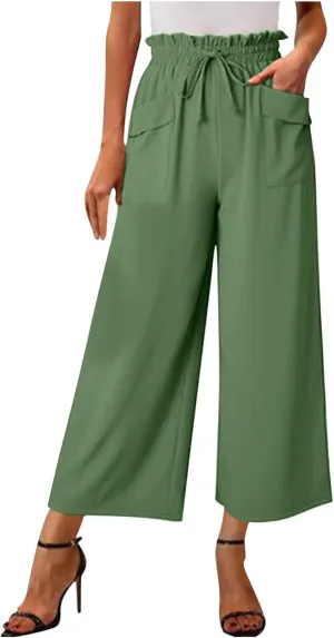 2025 Women's Summer Linen Pants - High Waist Drawstring Slim Fit Casual Trousers with Pockets, Pure Color Long Pants