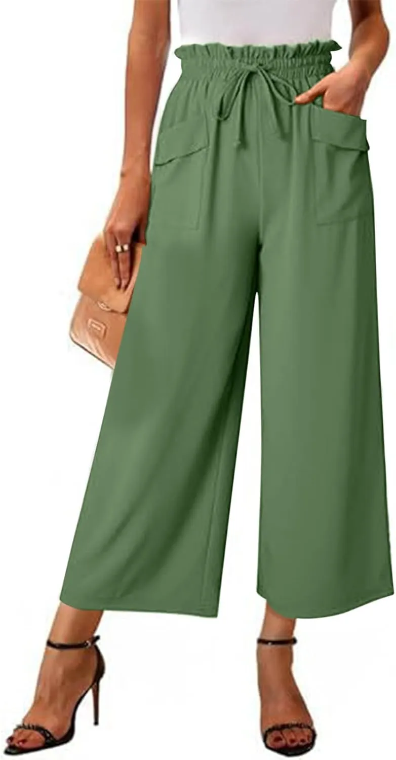 2025 Women's Summer Linen Pants - High Waist Drawstring Slim Fit Casual Trousers with Pockets, Pure Color Long Pants