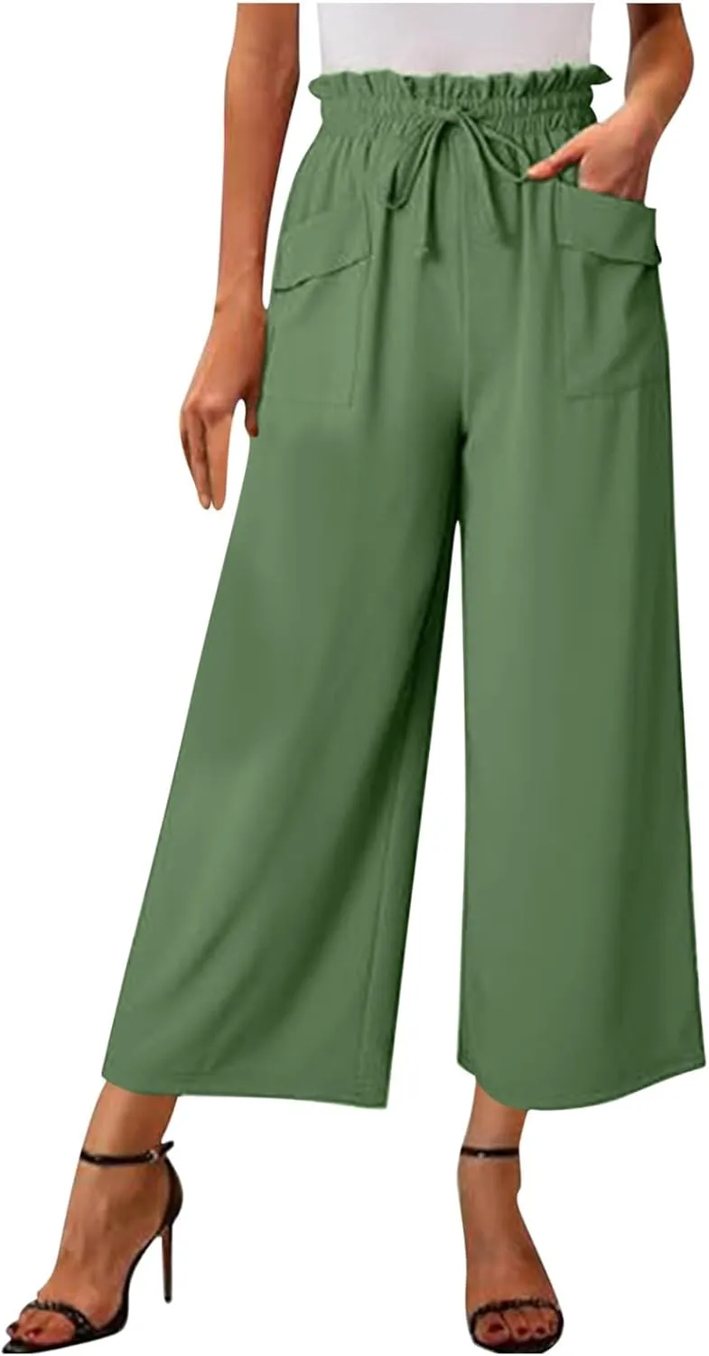 2025 Women's Summer Linen Pants - High Waist Drawstring Slim Fit Casual Trousers with Pockets, Pure Color Long Pants