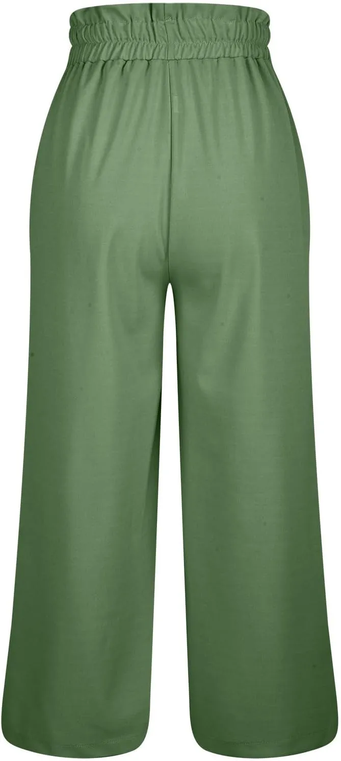 2025 Women's Summer Linen Pants - High Waist Drawstring Slim Fit Casual Trousers with Pockets, Pure Color Long Pants