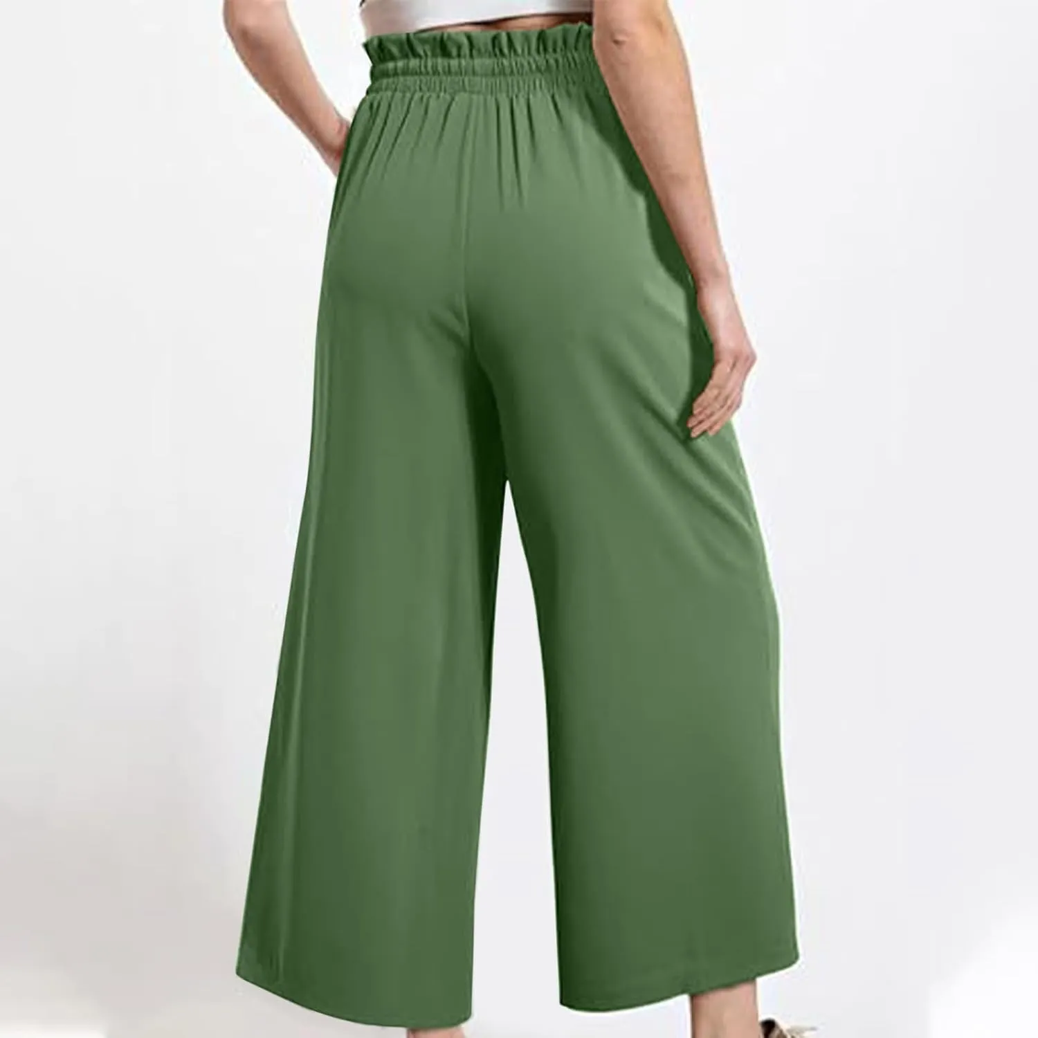 2025 Women's Summer Linen Pants - High Waist Drawstring Slim Fit Casual Trousers with Pockets, Pure Color Long Pants