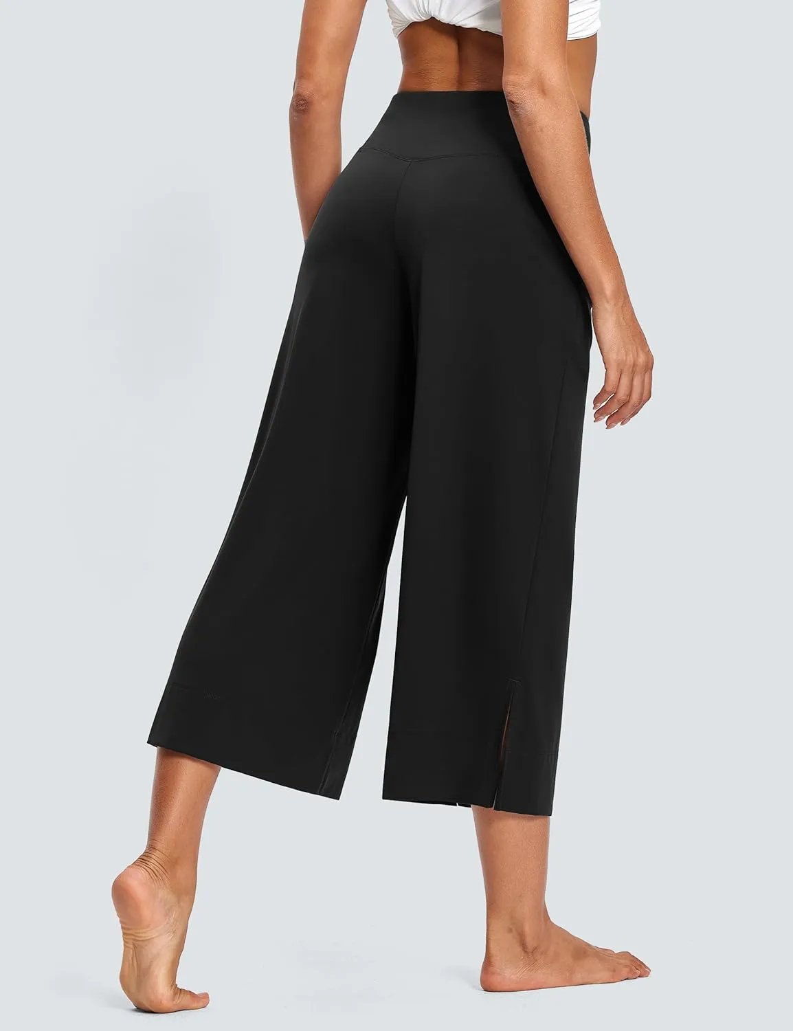 25" Wide Leg Yoga Pants for Women High Waisted Womens Loose Lounge Cropped Pants Travel Crop Pants with Pockets