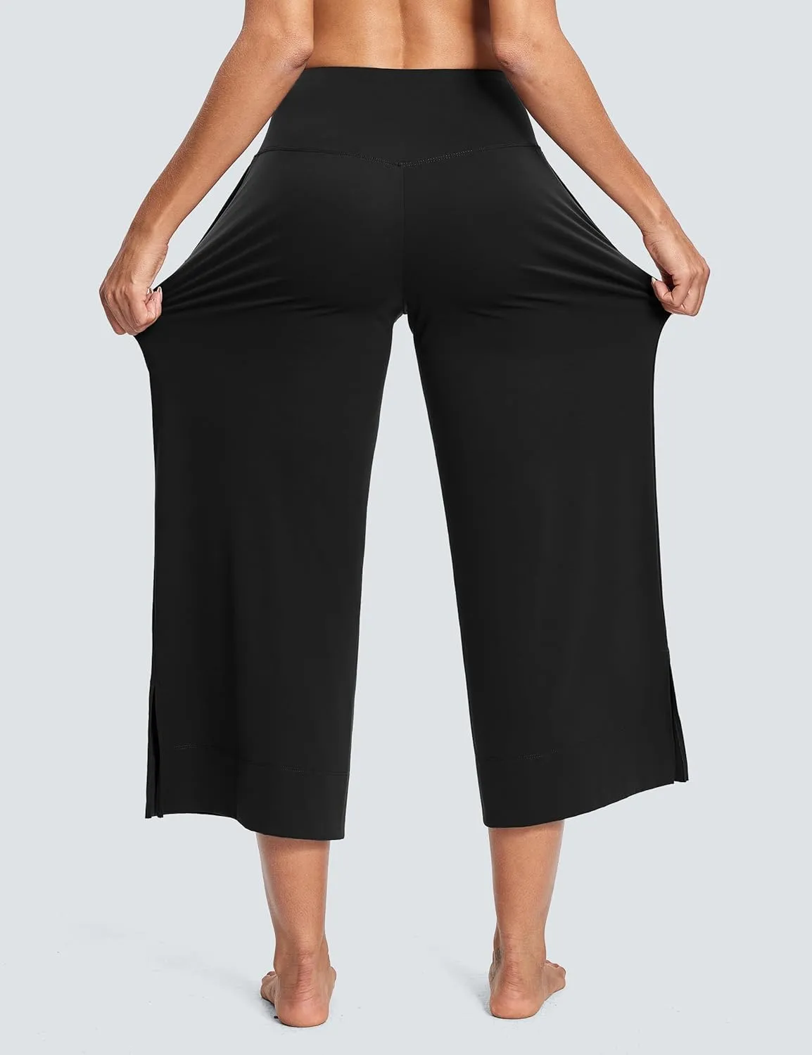 25" Wide Leg Yoga Pants for Women High Waisted Womens Loose Lounge Cropped Pants Travel Crop Pants with Pockets