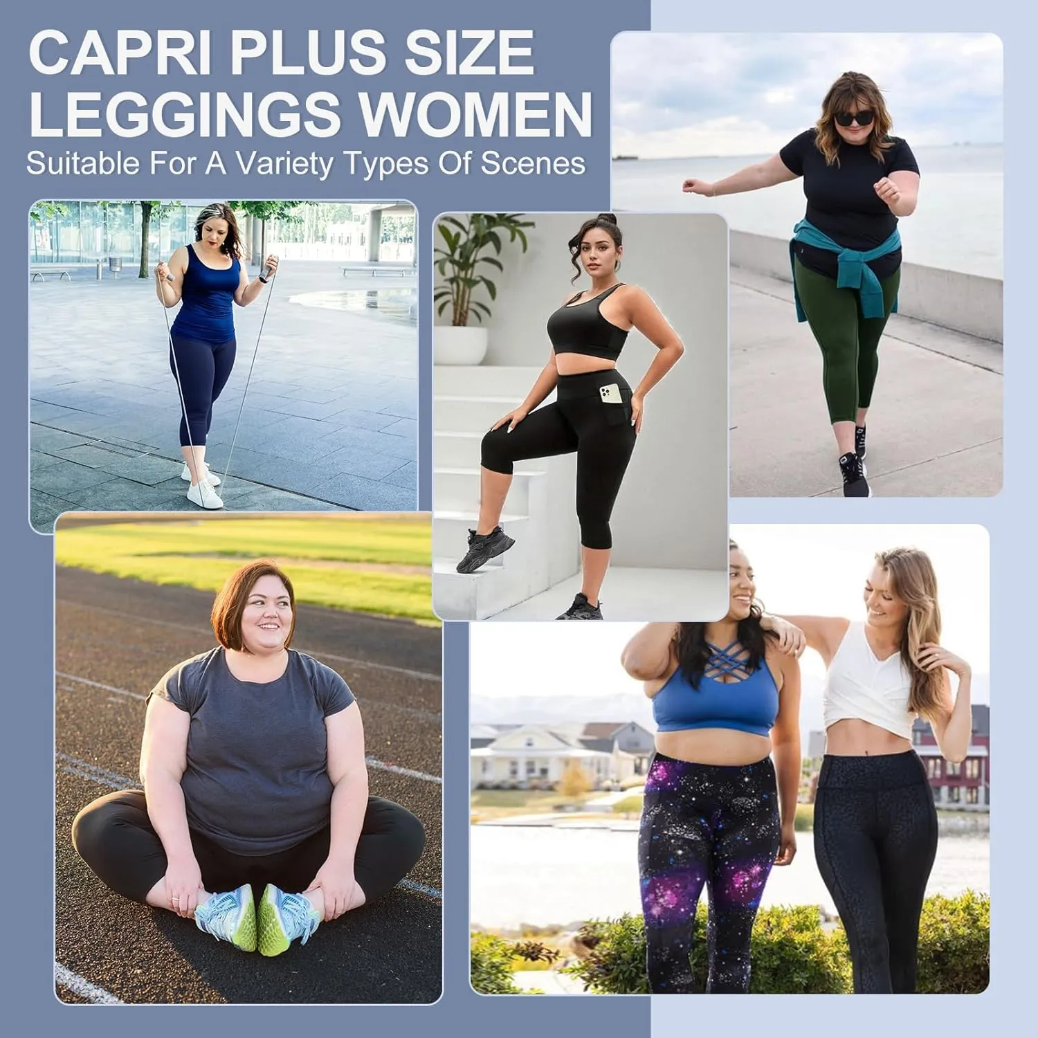 3 Pack Plus Size Leggings with Pockets for Women - High Waisted Tummy Control Spandex Soft Black Workout Yoga Pants