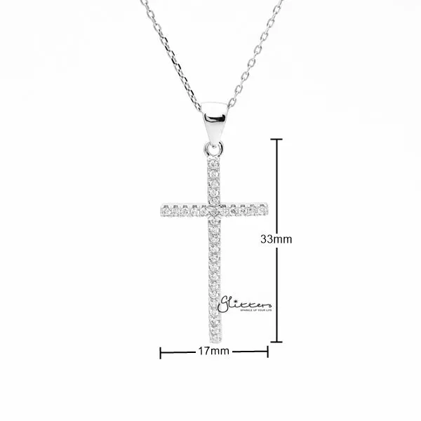 925 Sterling Silver C.Z Cross Necklace with 45cm Chain
