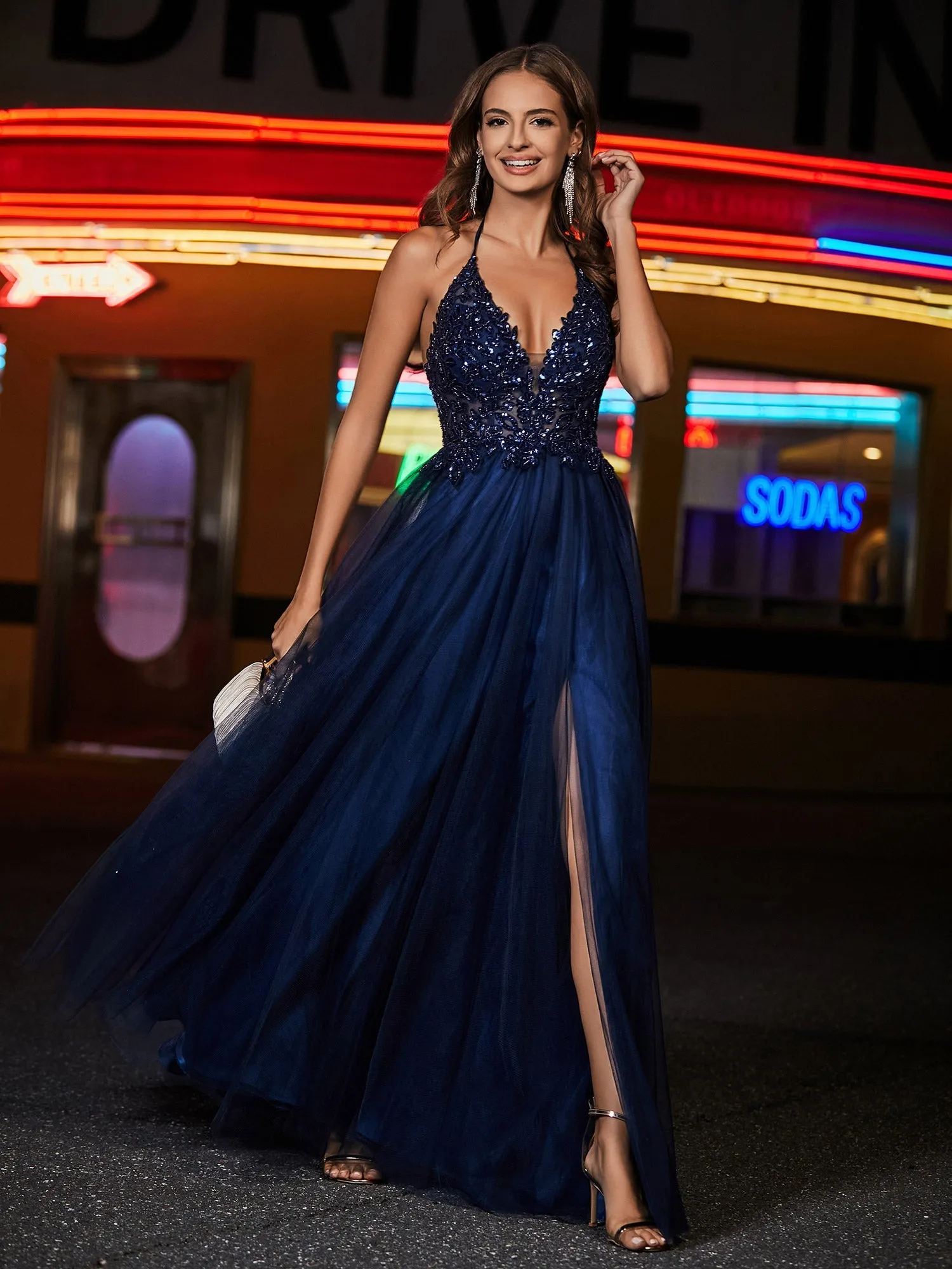 A Line Beaded Bodice Tulle Dress Ivory