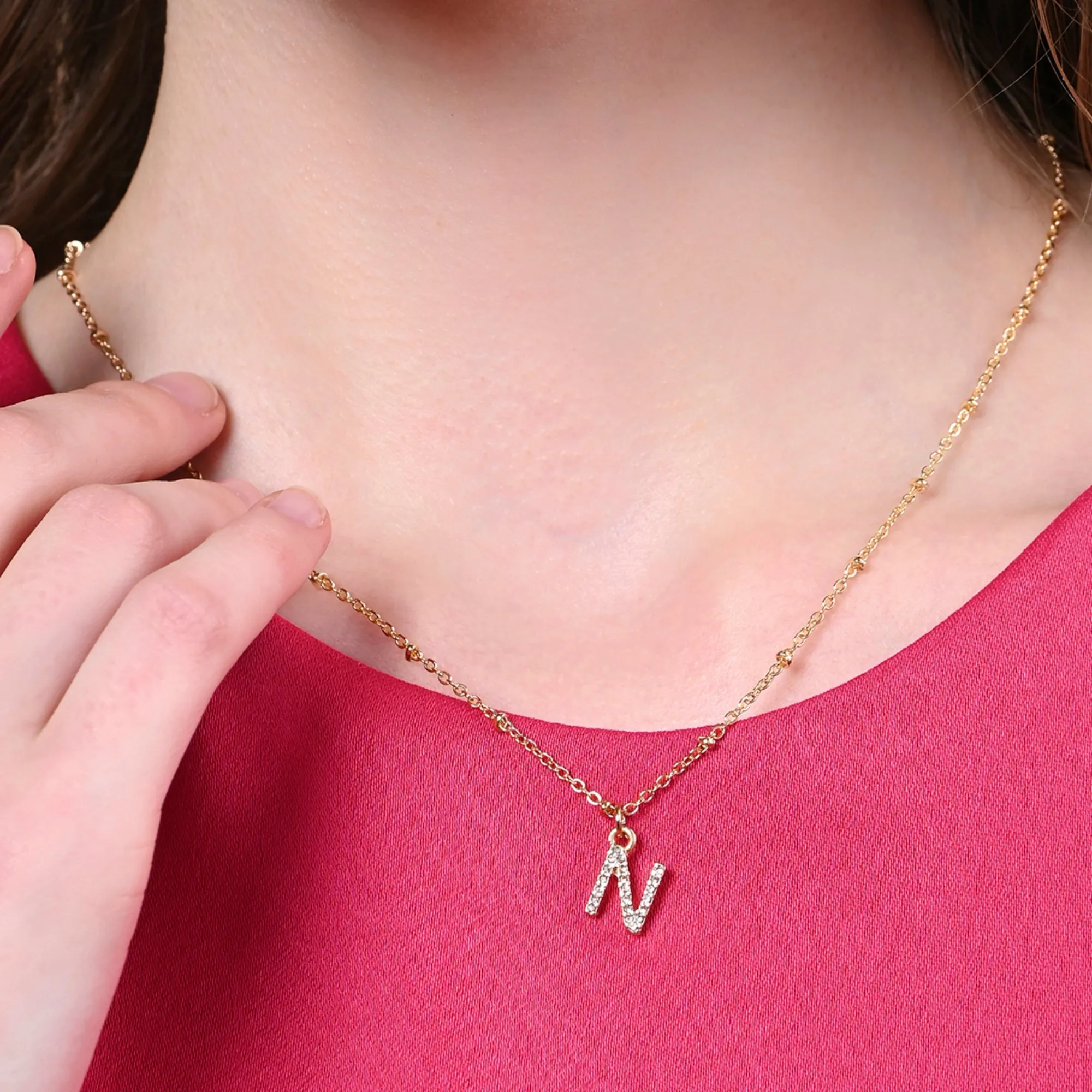 Accessorize London Women's Gold (N) Initial Sparkle Pendant Necklace