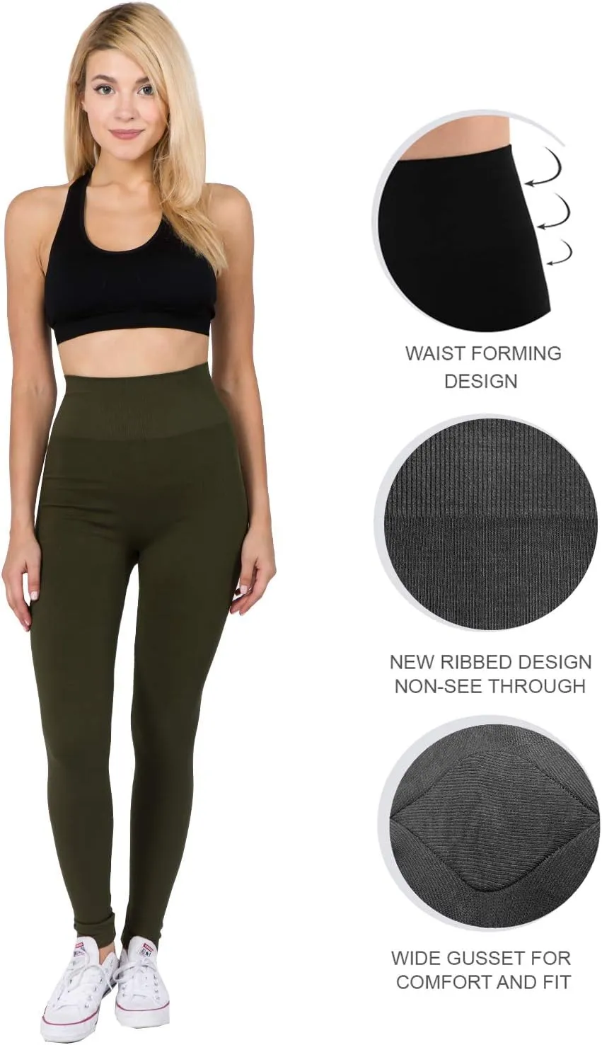 AEKO Women's Thick Yoga Soft Cotton Blend High Waist Workout Leggings with Tummy Control Compression