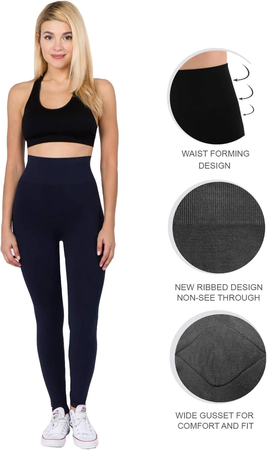 AEKO Women's Thick Yoga Soft Cotton Blend High Waist Workout Leggings with Tummy Control Compression