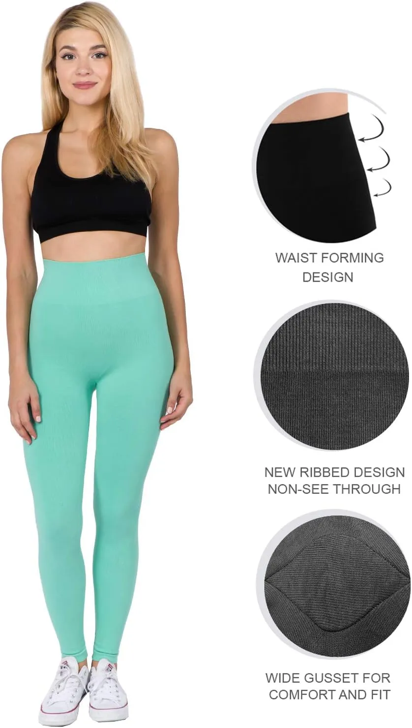 AEKO Women's Thick Yoga Soft Cotton Blend High Waist Workout Leggings with Tummy Control Compression