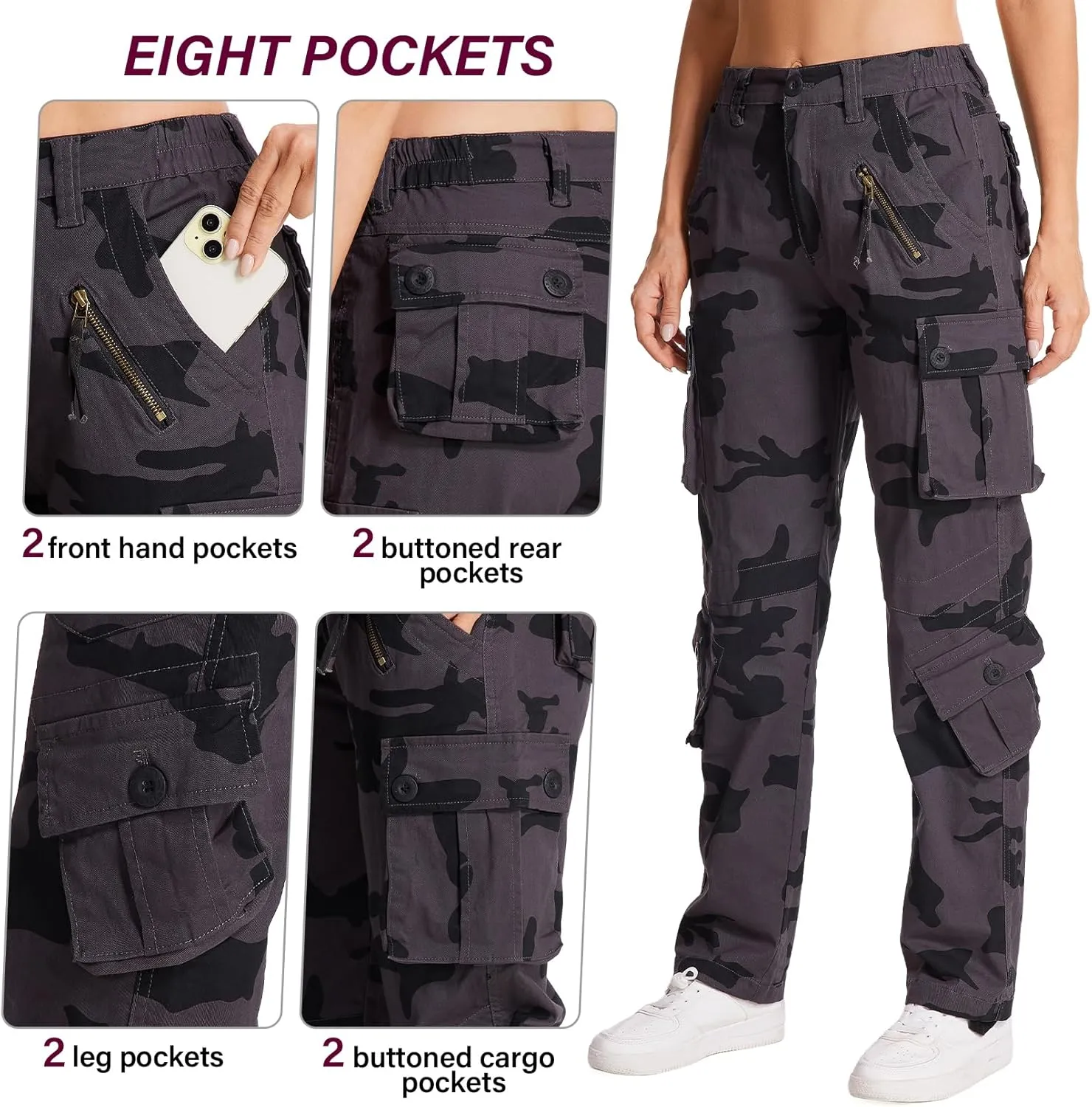 Alfiudad Womens Cargo Pants with Pockets, Women's Casual Military Army Hiking Combat Tactical Work Pants Trousers