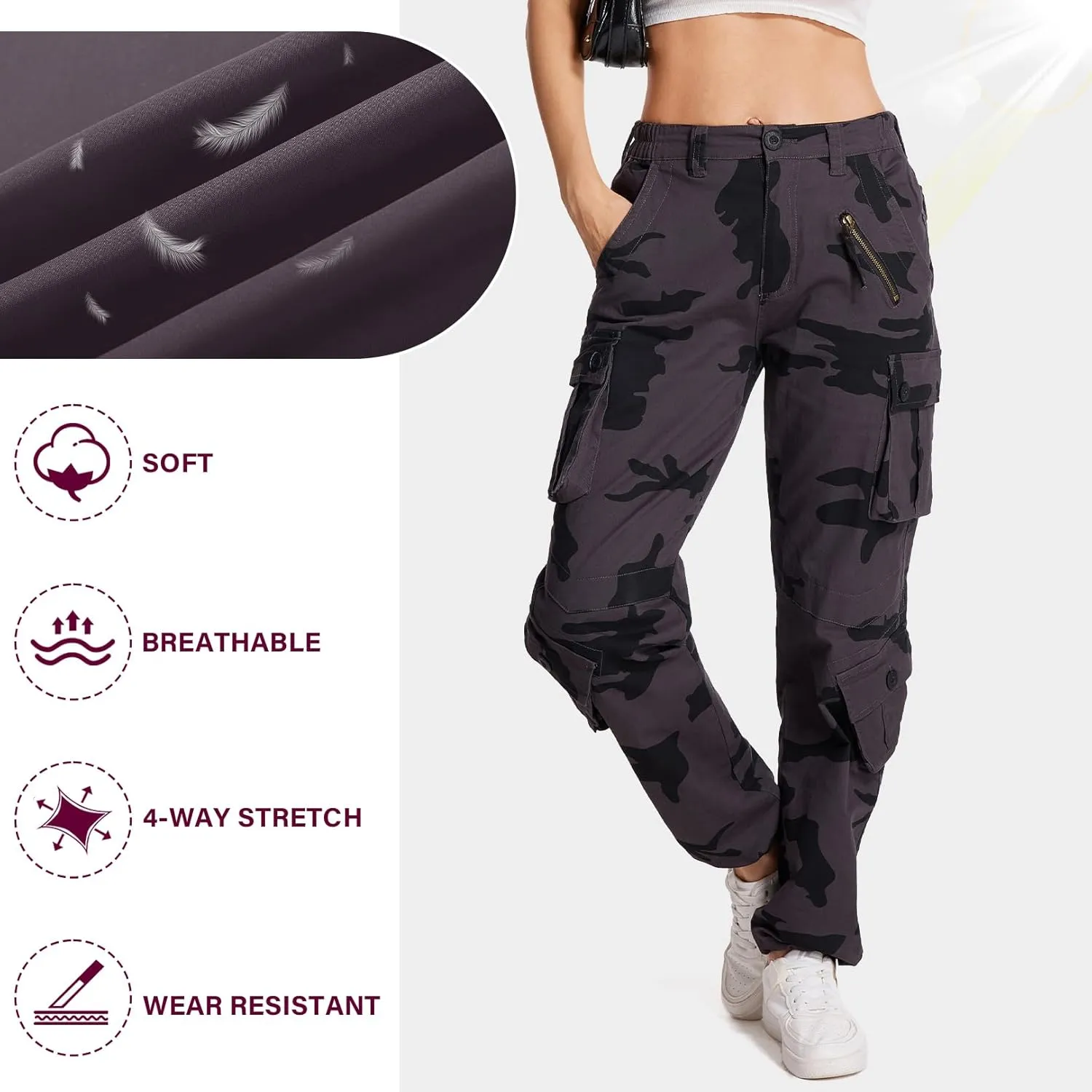 Alfiudad Womens Cargo Pants with Pockets, Women's Casual Military Army Hiking Combat Tactical Work Pants Trousers