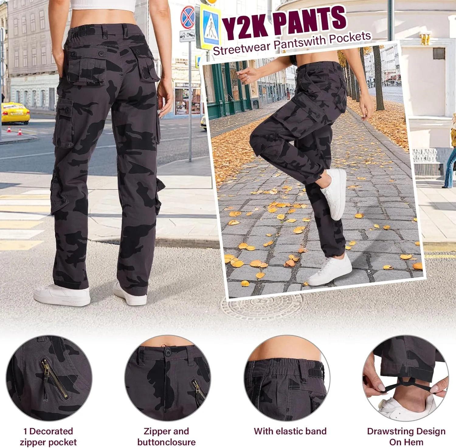 Alfiudad Womens Cargo Pants with Pockets, Women's Casual Military Army Hiking Combat Tactical Work Pants Trousers