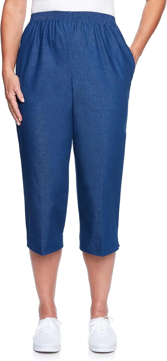Alfred Dunner Women's All Around Elastic Waist Denim Missy Capris Pants Jeans