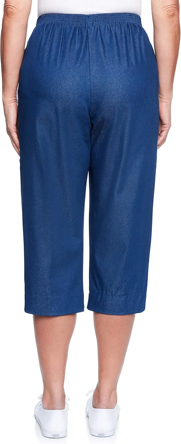 Alfred Dunner Women's All Around Elastic Waist Denim Missy Capris Pants Jeans