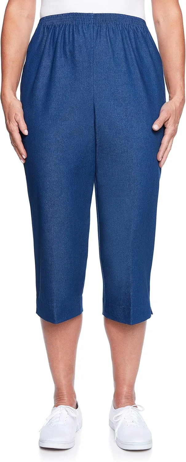 Alfred Dunner Women's All Around Elastic Waist Denim Missy Capris Pants Jeans