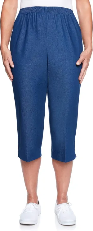 Alfred Dunner Women's All Around Elastic Waist Denim Missy Capris Pants Jeans