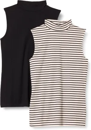 Amazon Essentials Women's Mock-Neck Slim-Fit Rib-Knit Sleeveless Top, Pack of 2