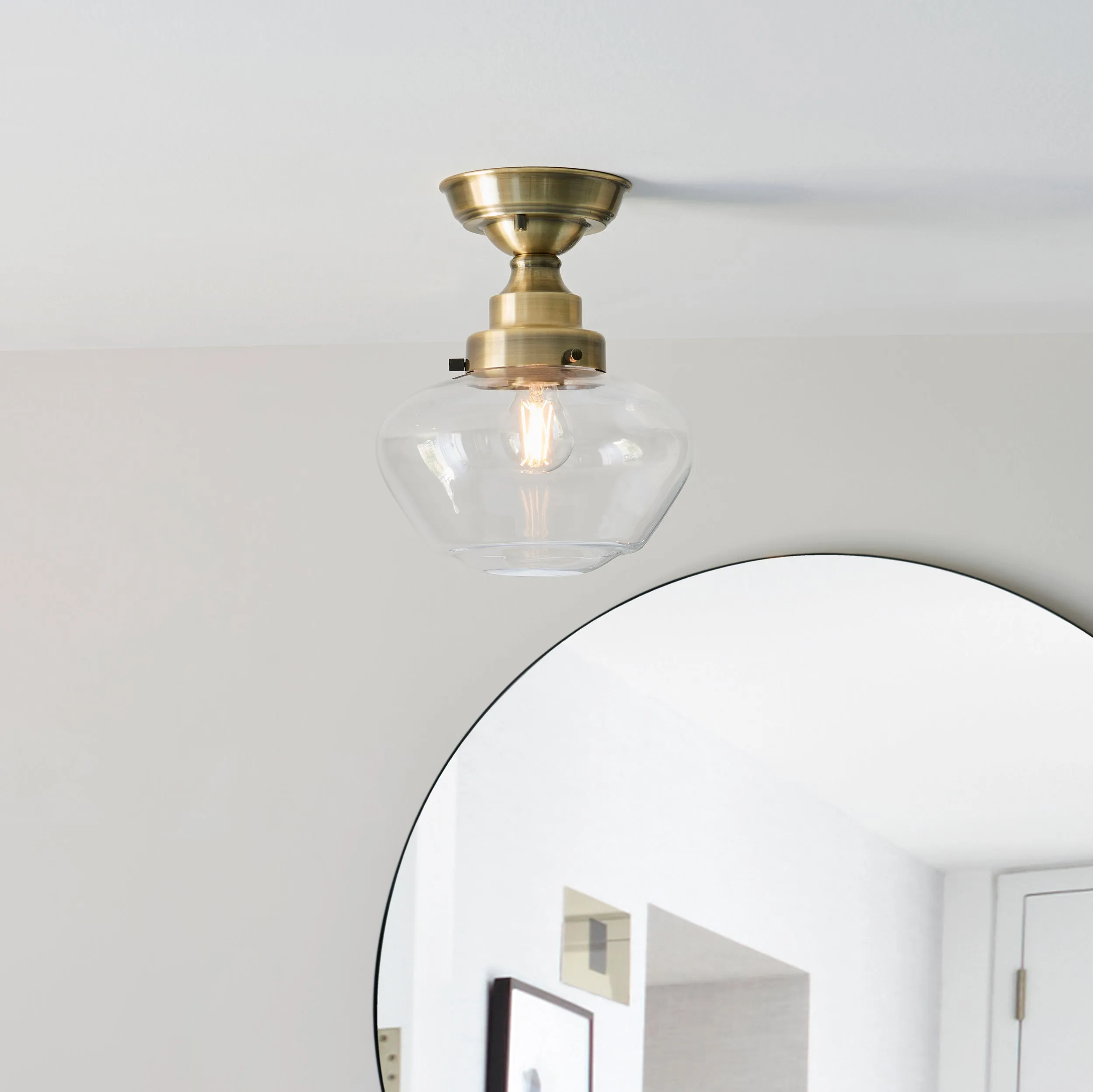 Amos Clarence Flush Antique Brass & Clear