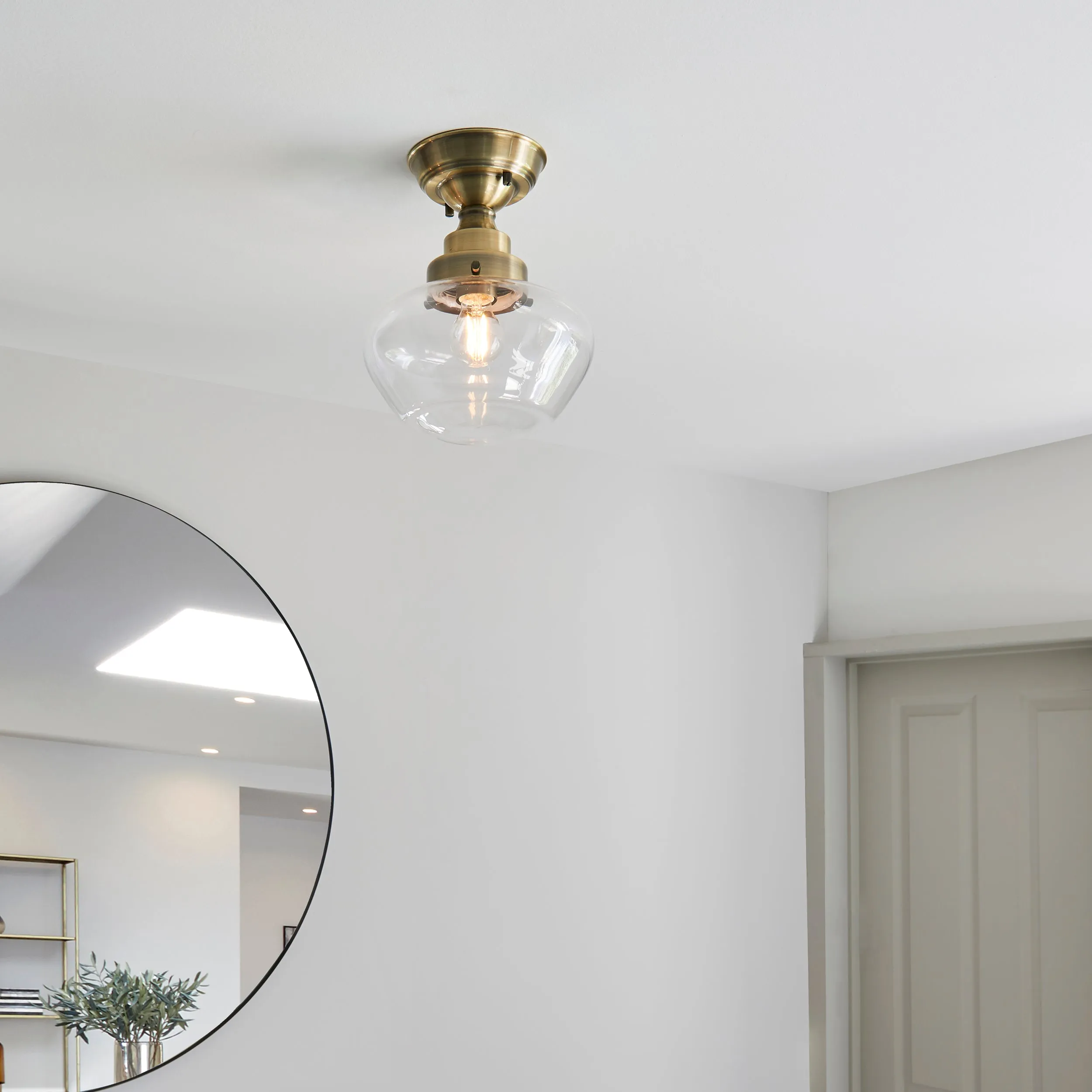 Amos Clarence Flush Antique Brass & Clear