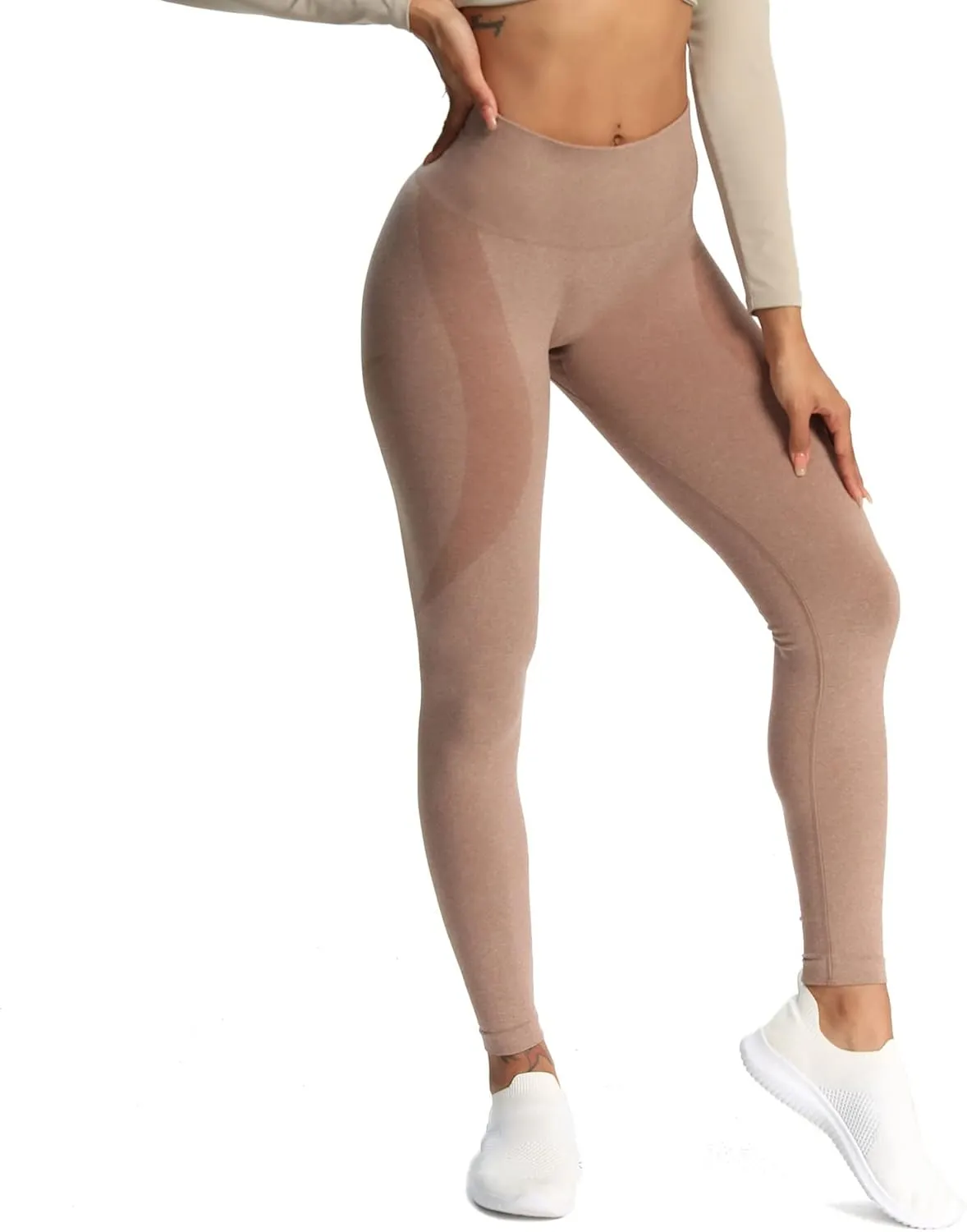 Aoxjox Workout Seamless Leggings for Women Smile Contour High Waisted Athletic Yoga Pants Tights 26"