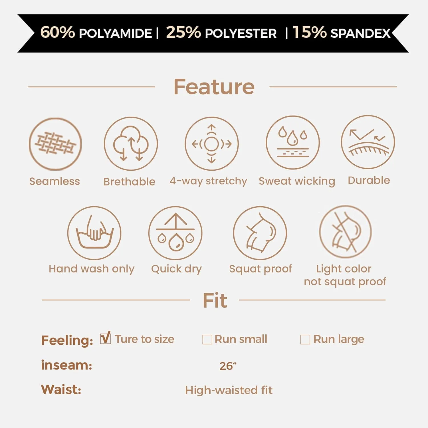 Aoxjox Workout Seamless Leggings for Women Smile Contour High Waisted Athletic Yoga Pants Tights 26"