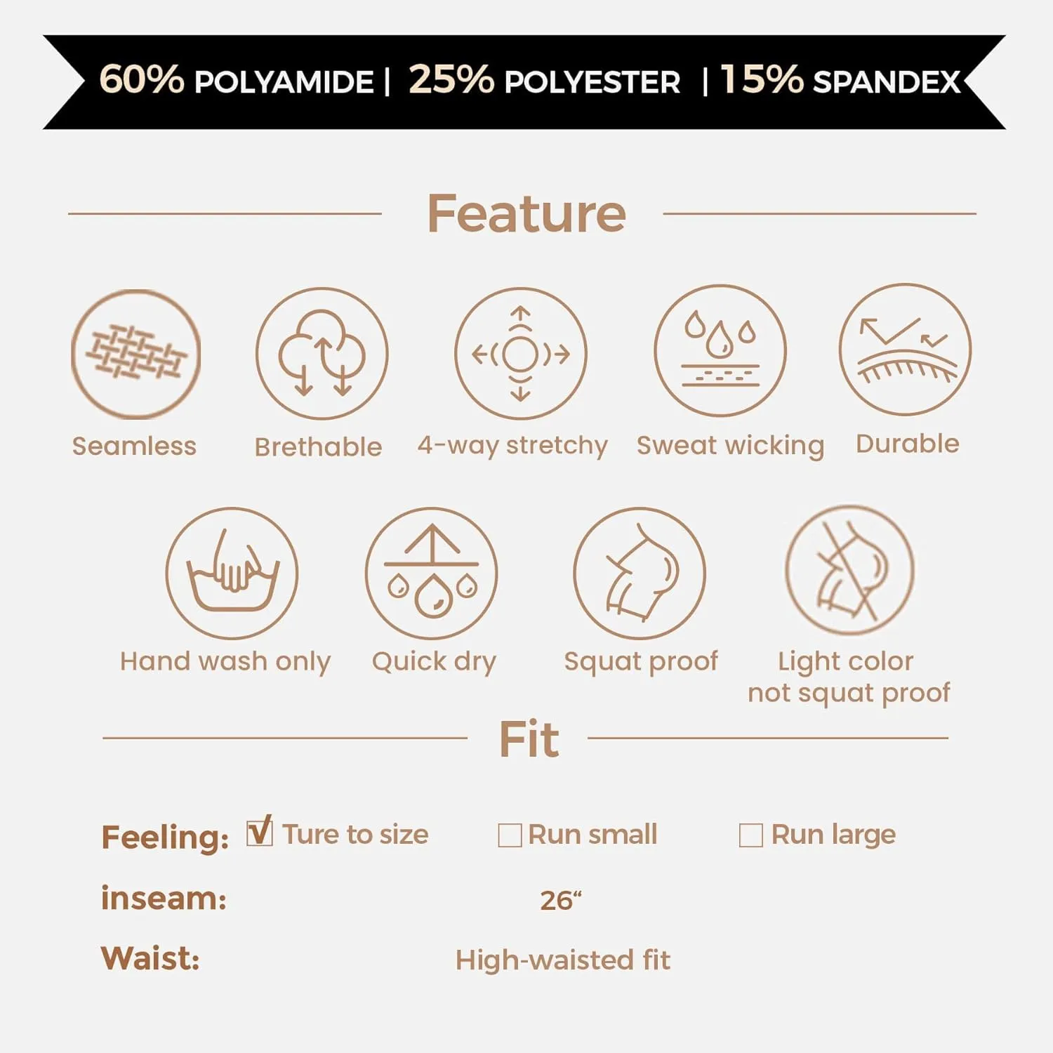 Aoxjox Workout Seamless Leggings for Women Smile Contour High Waisted Athletic Yoga Pants Tights 26"