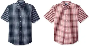 Arrow 1851 Men's Hamilton Poplin Short Sleeve Button Down Plaid Shirt