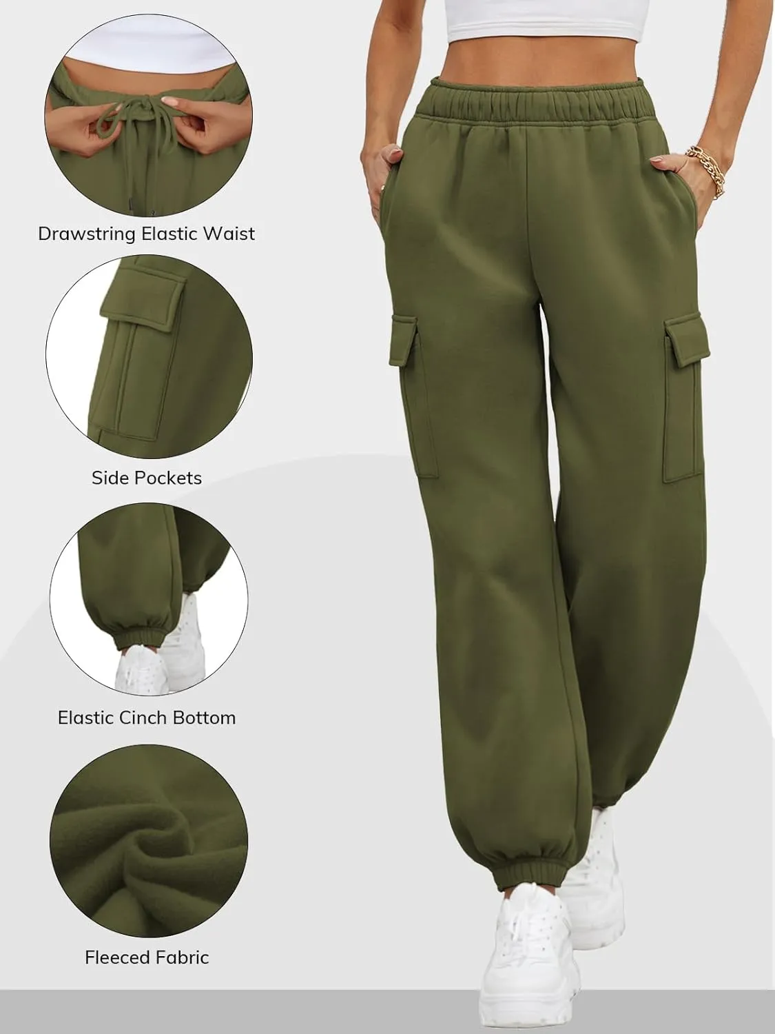 ATHMILE Womens Cargo Sweatpants Oversized Fleece Joggers Fall Fashion Outfits Y2k Clothes 2024 with Pockets