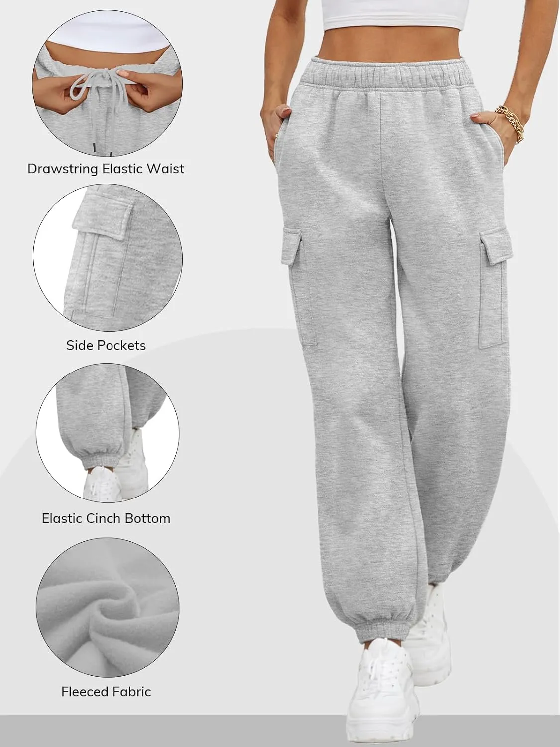 ATHMILE Womens Cargo Sweatpants Oversized Fleece Joggers Fall Fashion Outfits Y2k Clothes 2024 with Pockets