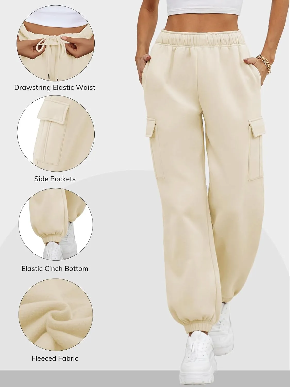 ATHMILE Womens Cargo Sweatpants Oversized Fleece Joggers Fall Fashion Outfits Y2k Clothes 2024 with Pockets