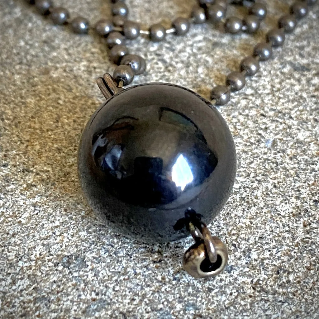 Ball & Chain Necklace, Big Shungite Bead & Antiqued Brass, Unisex