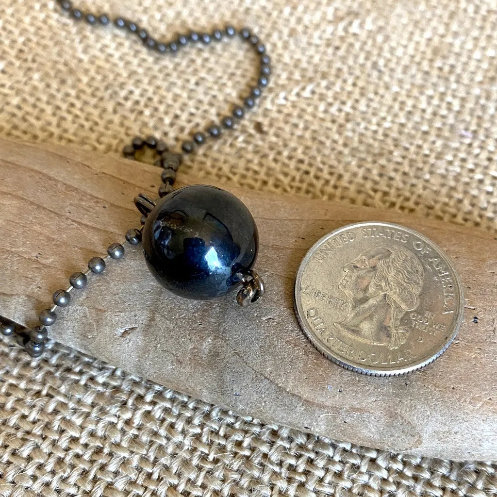 Ball & Chain Necklace, Big Shungite Bead & Antiqued Brass, Unisex
