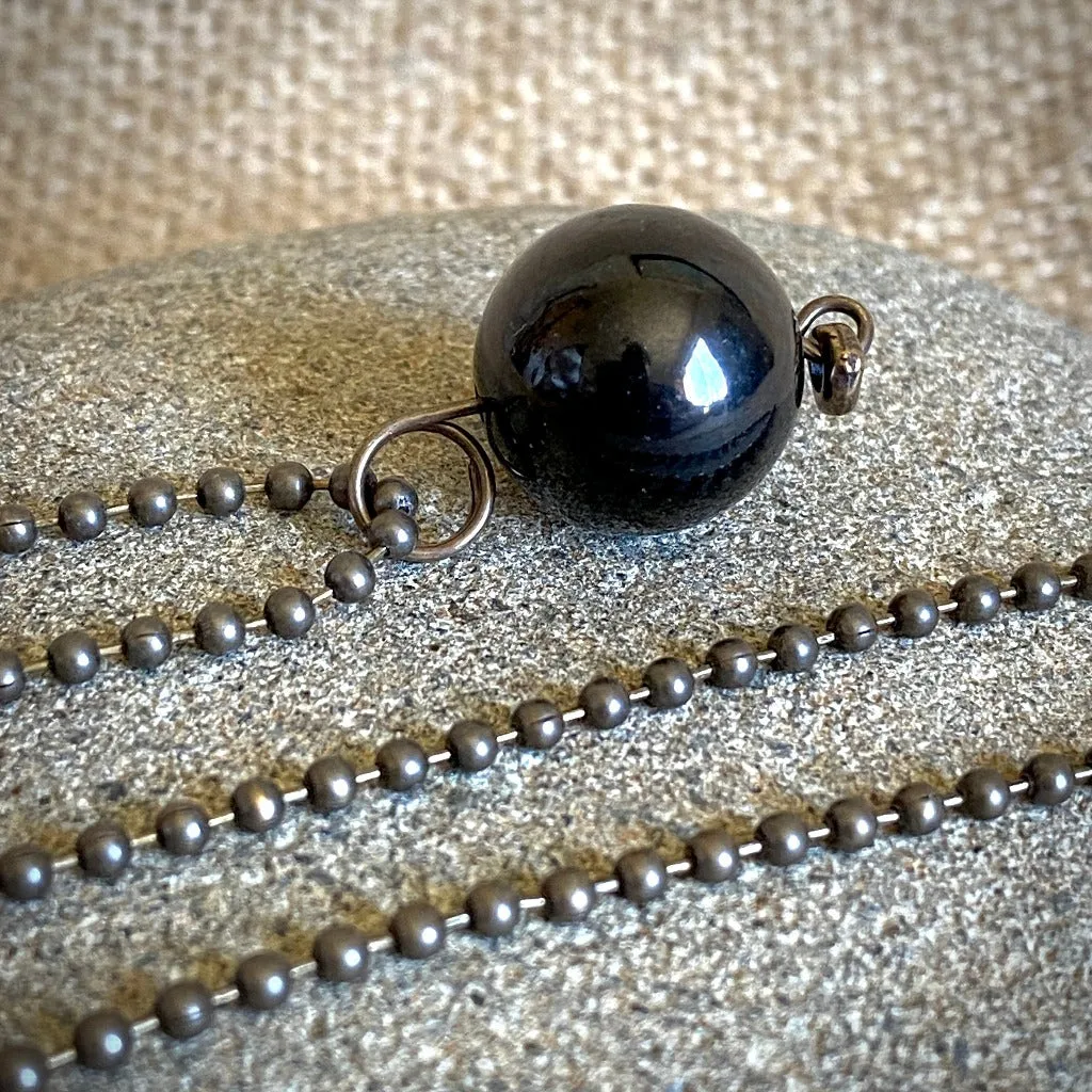 Ball & Chain Necklace, Big Shungite Bead & Antiqued Brass, Unisex