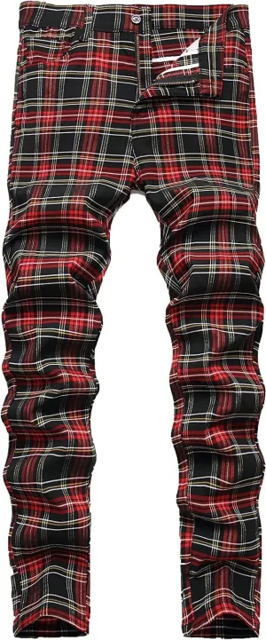 Banana Bucket Plaid Panst Stretch Slim Fit Business Casual Dress Chinos Pants Skinny Mens Dress Pants