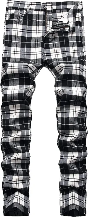 Banana Bucket Plaid Panst Stretch Slim Fit Business Casual Dress Chinos Pants Skinny Mens Dress Pants
