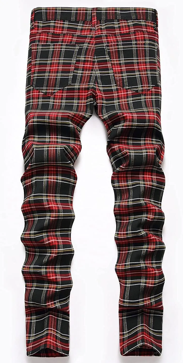 Banana Bucket Plaid Panst Stretch Slim Fit Business Casual Dress Chinos Pants Skinny Mens Dress Pants