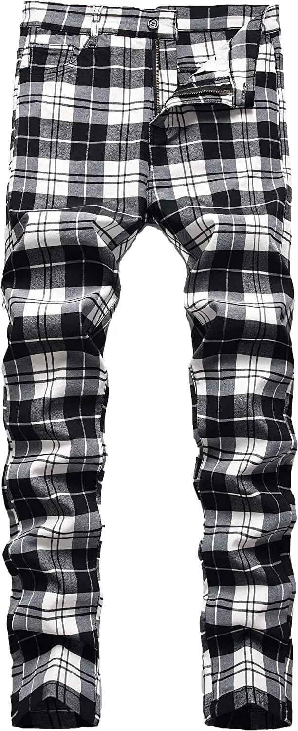 Banana Bucket Plaid Panst Stretch Slim Fit Business Casual Dress Chinos Pants Skinny Mens Dress Pants