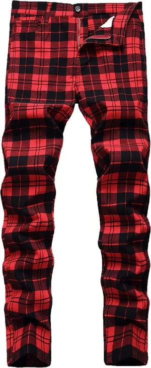Banana Bucket Plaid Panst Stretch Slim Fit Business Casual Dress Chinos Pants Skinny Mens Dress Pants