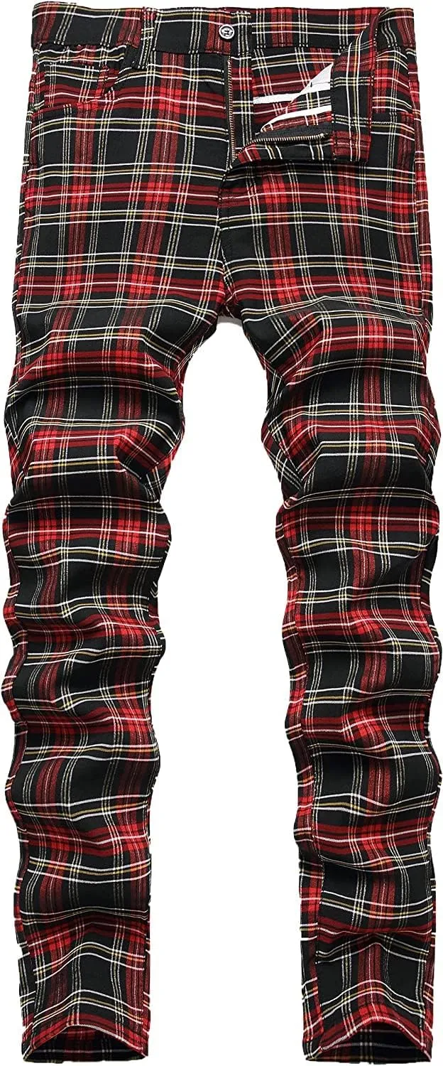 Banana Bucket Plaid Panst Stretch Slim Fit Business Casual Dress Chinos Pants Skinny Mens Dress Pants