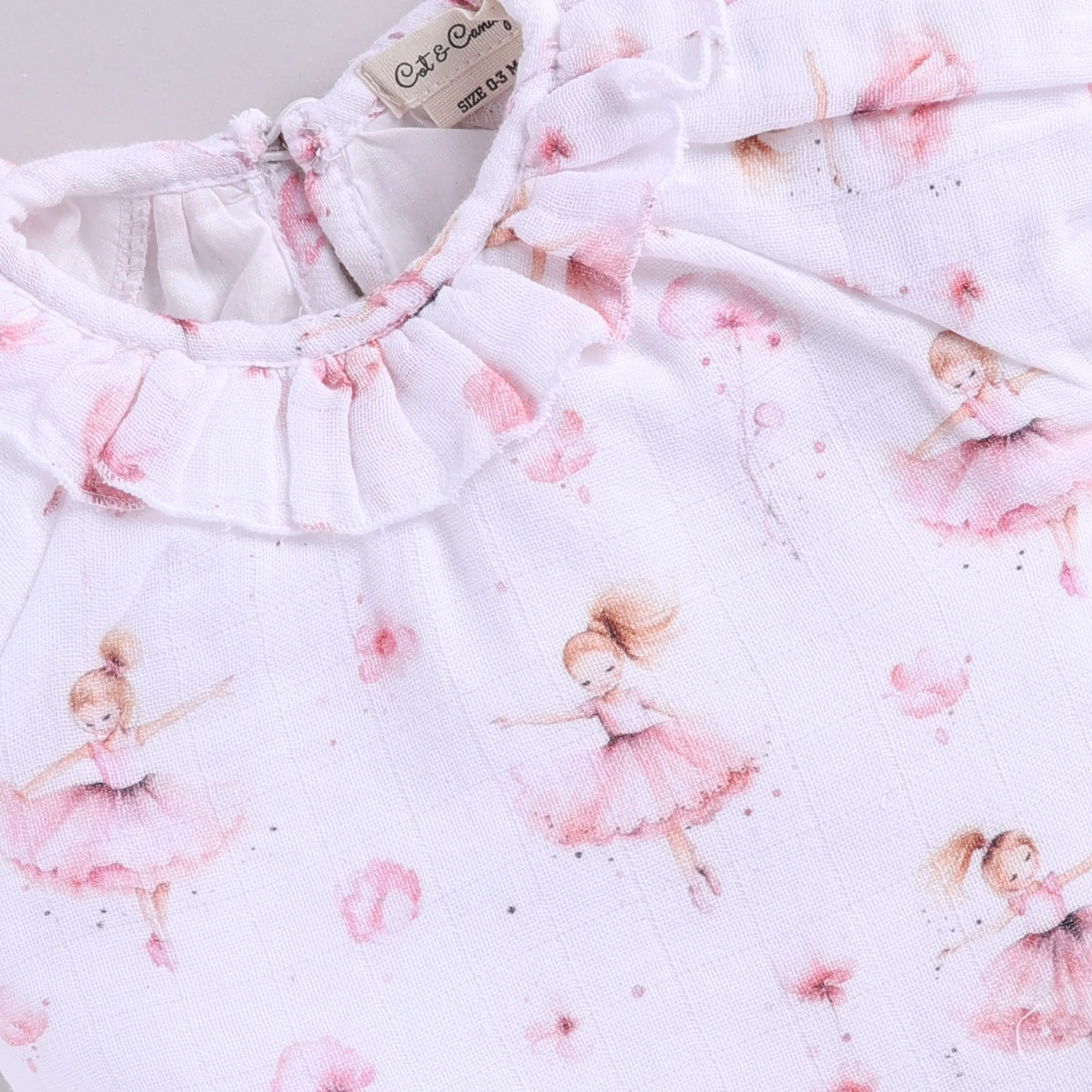 Bellerina Print Organic Muslin Frill Top With Bloomers