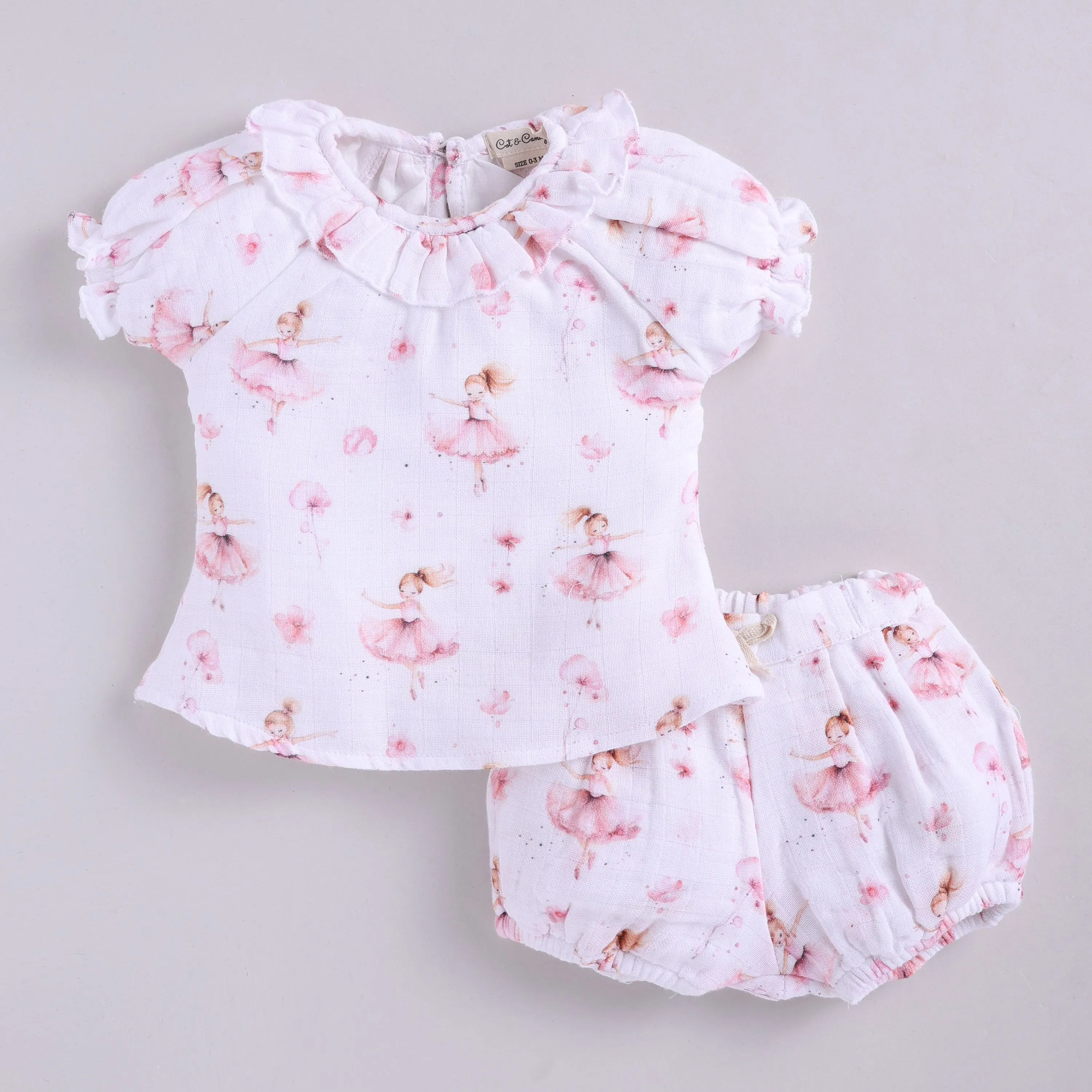Bellerina Print Organic Muslin Frill Top With Bloomers
