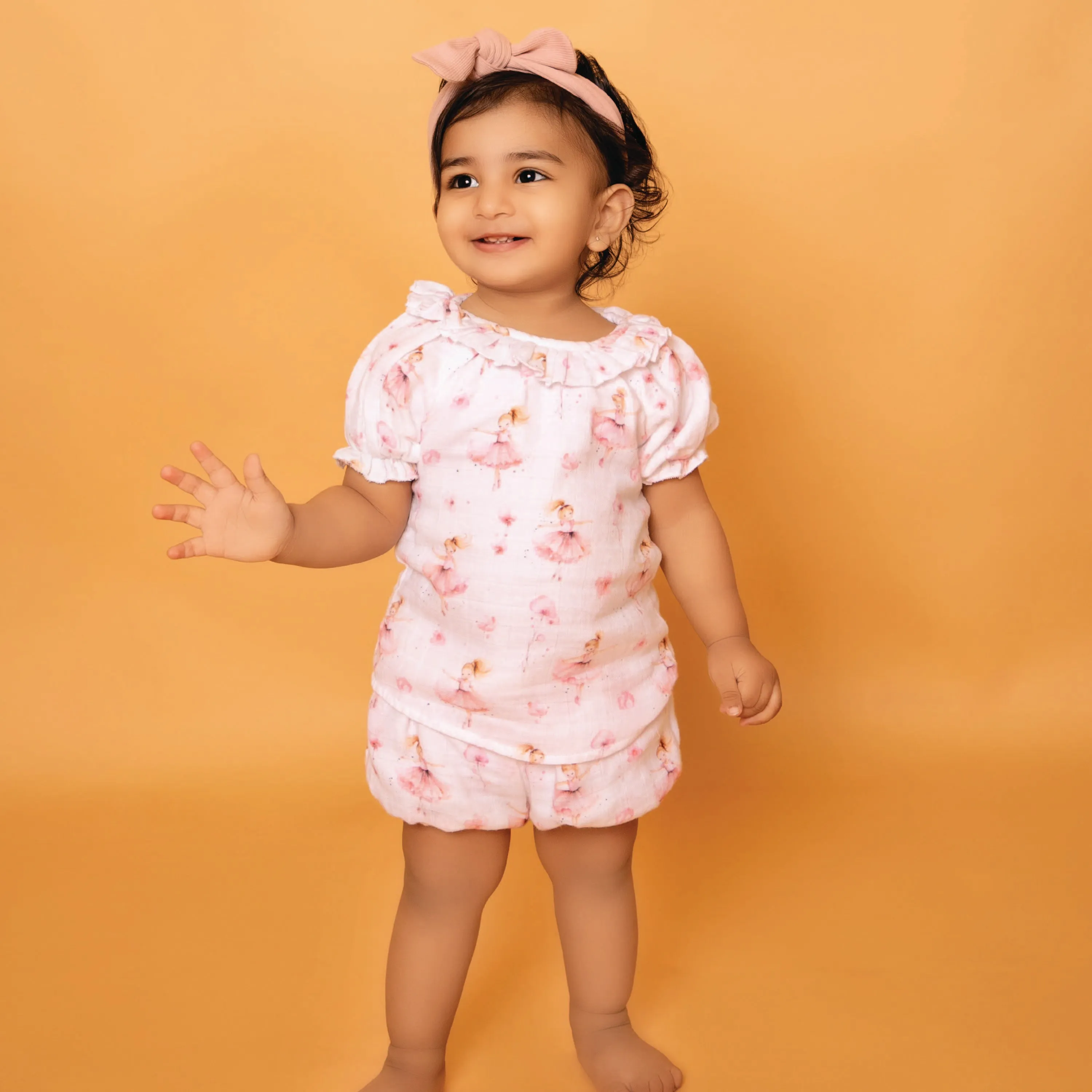 Bellerina Print Organic Muslin Frill Top With Bloomers